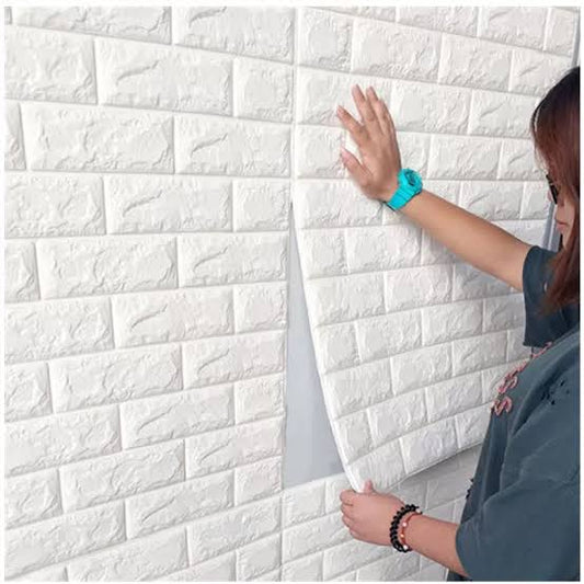 3d Wall Sticker White Brick Sheet | Bedroom Home Decor Waterproof Self Adhesive Living Room Wallpaper(70×77 Cm